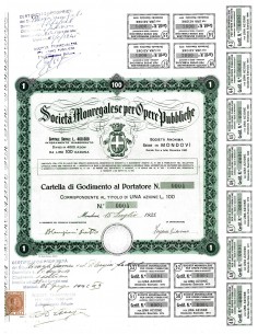 1925 - MONREGALESE PER OPERE PUBBLICHE SOC. (1 AZIONE) -...