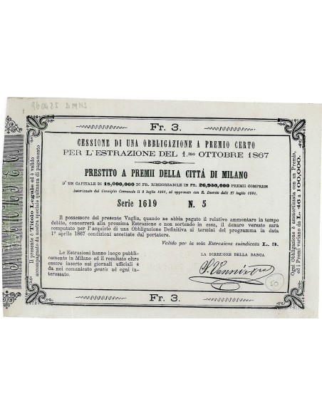 1867 - PRESTITO A PREMII DELLA CITTA' DI MILANO