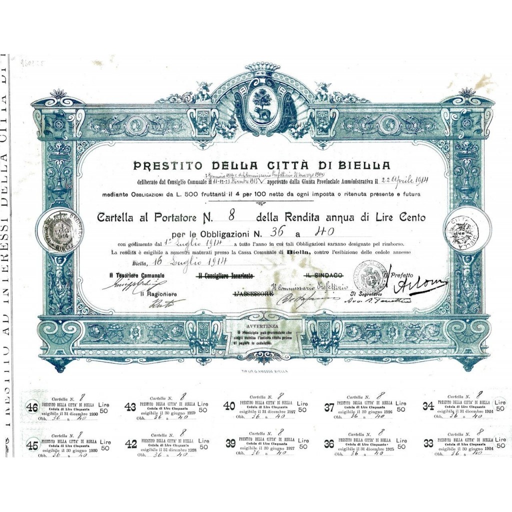 1914 - PRESTITO DELLA CITTA' DI BIELLA