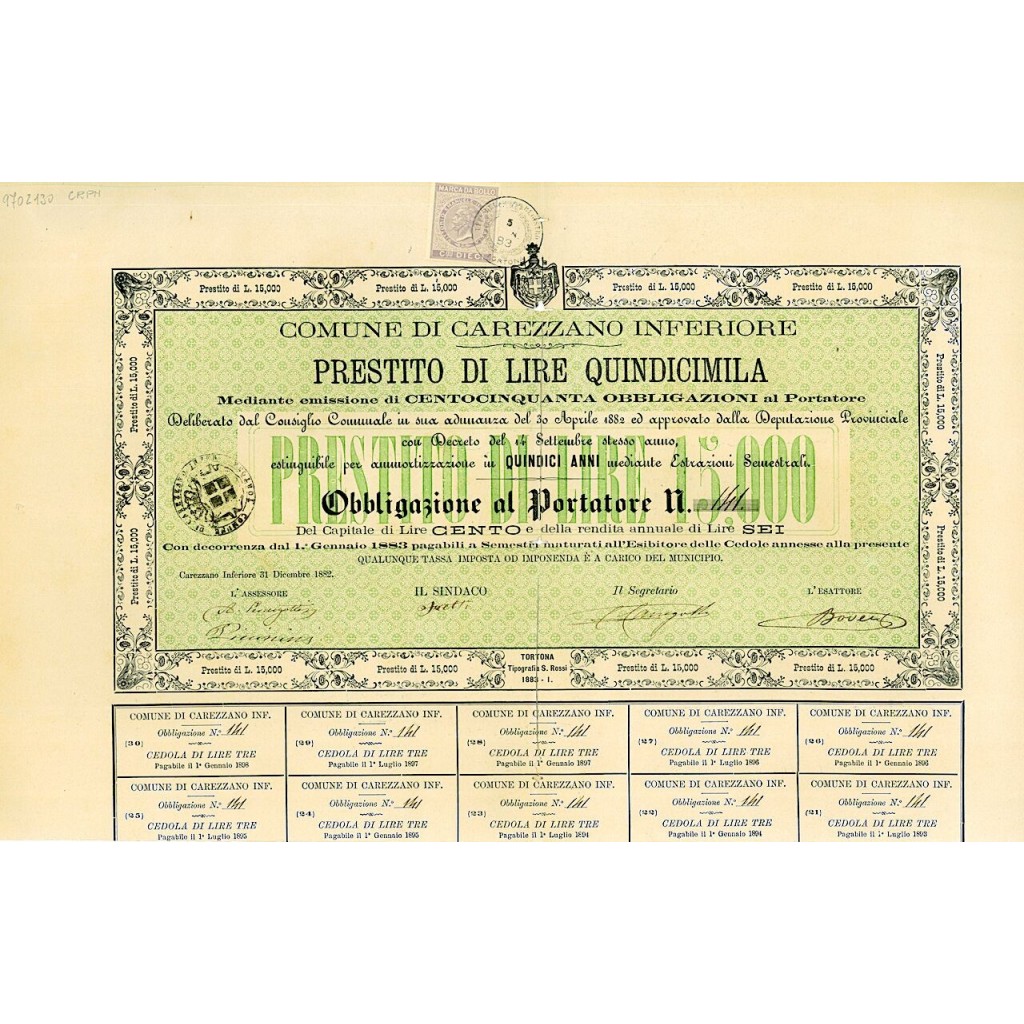 1882 - COMUNE DI CAREZZANO INFERIORE - PRESTITO...