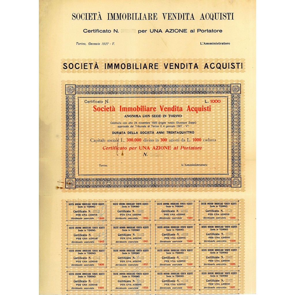 1927 - IMMOBILIARE VENDITA ACQUISTI SOC. - TORINO