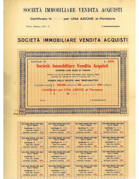 1927 - IMMOBILIARE VENDITA ACQUISTI SOC. - TORINO