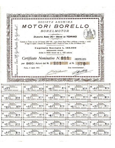 1931 - MOTORI BORELLO BORELMOTOR SOC. ANON. - TORINO