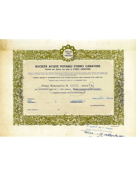 1960 - ACQUE POTABILI FORNO CANAVESE SOC.