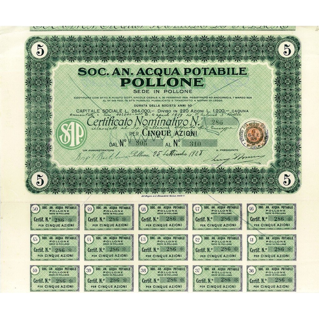 1928 - ACQUA POTABILE POLLONE SOC. AN.