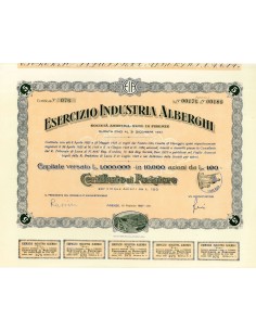 1937 - ESERCIZIO INDUSTRIA ALBERGHI (5 AZIONI) - FIRENZE
