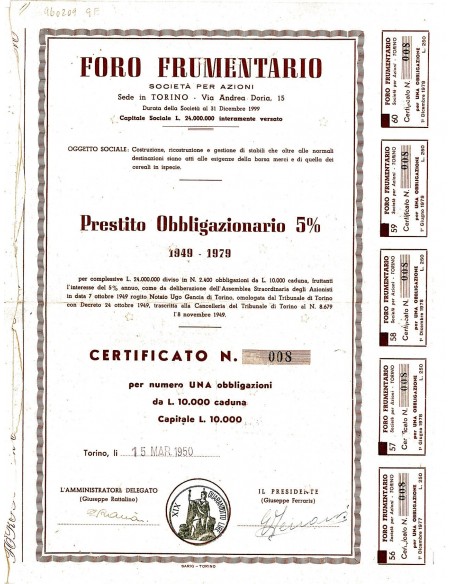 1950 - FORO FRUMENTARIO (1 OBBLIGAZIONE) -TORINO