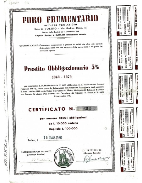 1950 - FORO FRUMENTARIO (10 OBBLIGAZIONI)