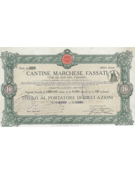 CANTINE MARCHESE FASSATI - 10 AZIONI MILANO 1913