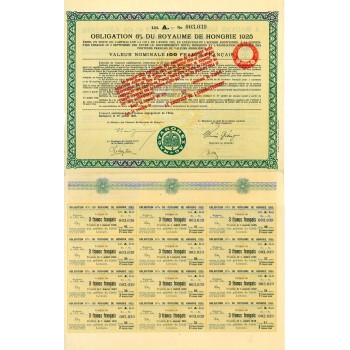 1925 - OBLIGATION 6% DU ROYAUME DE HONGRIE 1925