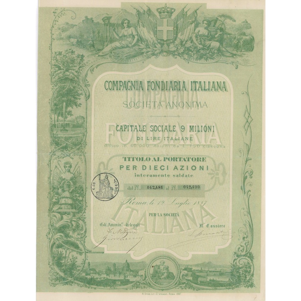 COMPAGNIA FONDIARIA ITALIANA SOC. ANON. - 10 AZIONE ROME 1887