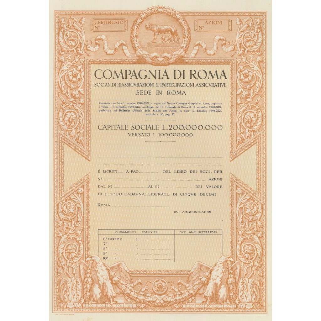 COMPAGNIA DI ROMA - AZIONI - ROMA 1940