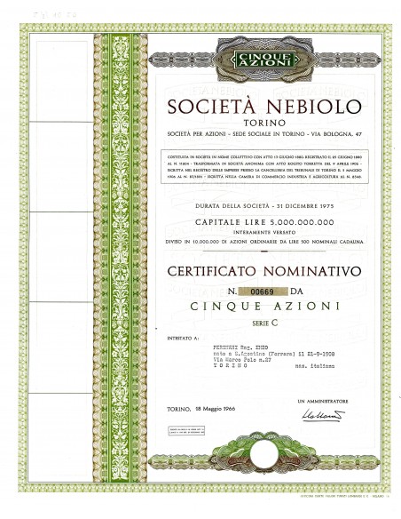 1966 - NEBIOLO SOC. - TORINO (5 AZIONI)