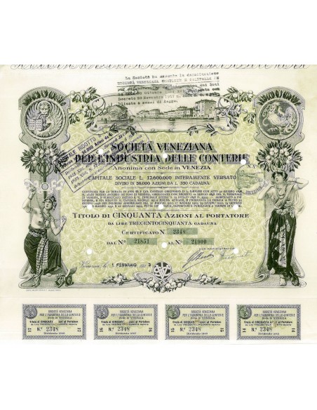 1933 - VENEZIANA PER L'INDUSTRIA DELLE CONTERIE SOC. 50 AZIONI - VENEZIA