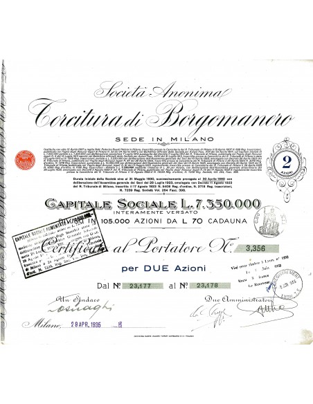 1935 - TORCITURA DI BORGOMANERO SOC. ANON.