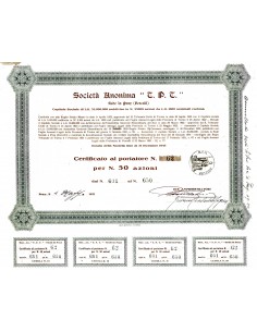 1931 - T.P.T. Soc. Anon.  50 Azioni - SEDE IN PRAY...