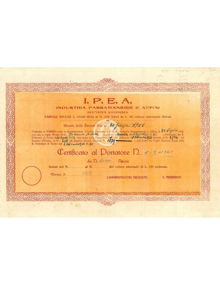 1932 - I.P.E.A. INDUSTRIA PASSAMANERIE E AFFINI - TORINO
