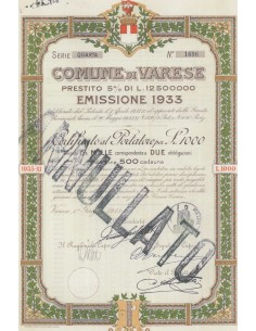 COMUNE DI VARESE SERIE QUARTA 2 OBBLIGAZIONI VARESE 1933