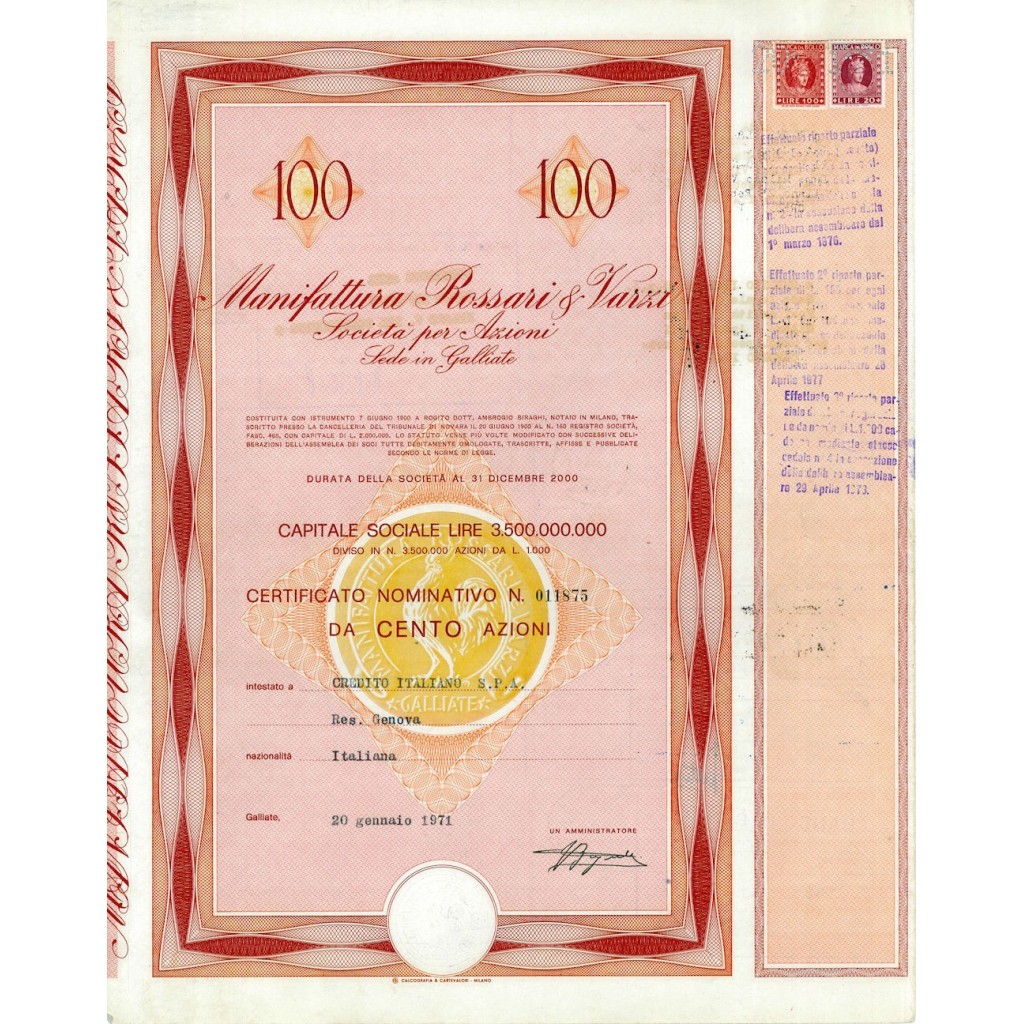 1971 - MANIFATTURA ROSSARI E VARZI SPA (100...