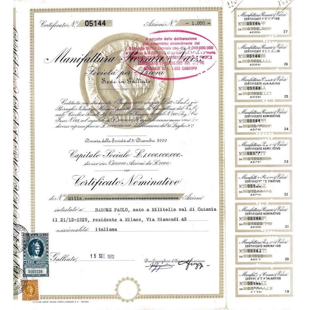 1970 - MANIFATTURA ROSSARI E VARZI SPA (1000...