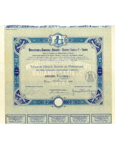 1899 - MANIFATTURA DI DAMASCHI E BROCCATI - BADANO SAZIA E C. - TORINO