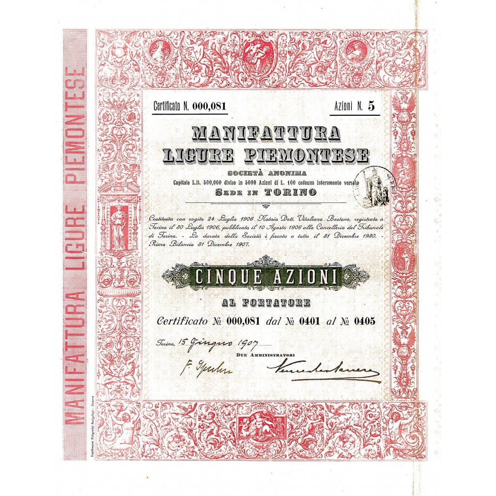 1907 - MANIFATTURA LIGURE PIEMONTESE - TORINO