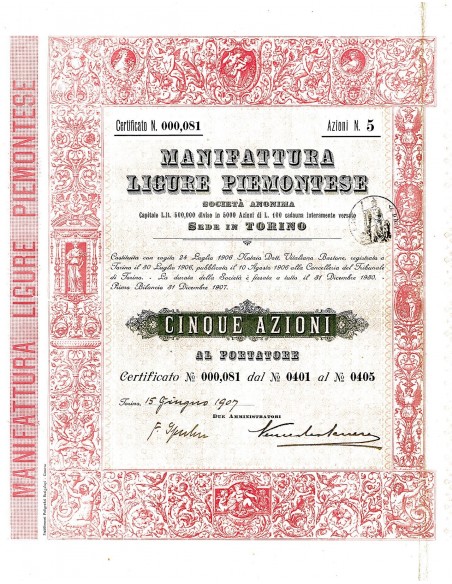 1907 - MANIFATTURA LIGURE PIEMONTESE - TORINO