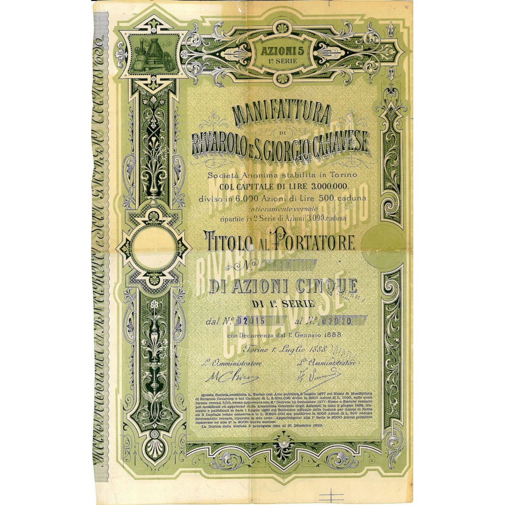 1888 - MANIFATTURA DI RIVAROLO E S. GIORGIO CANAVESE
