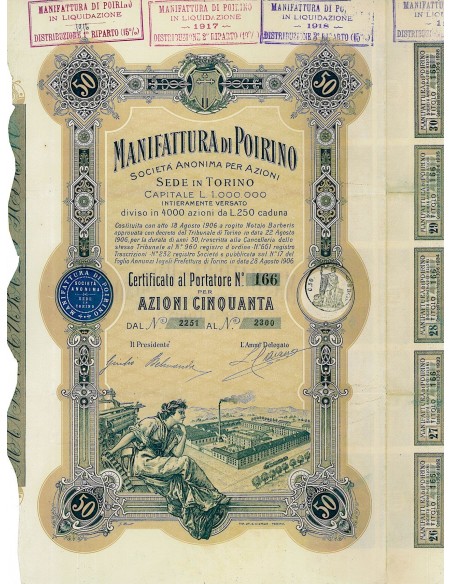 1906 - MANIFATTURA DI POIRINO (50 AZIONI) - TORINO