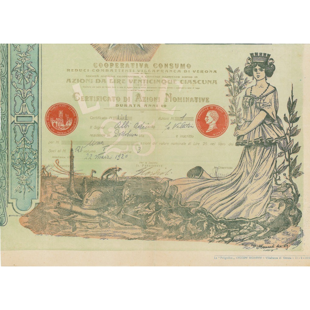 COOP. CONSUMO REDUCI COMBATTENTI VILLAFRANCA DI VERONA -1 AZIONE 1920
