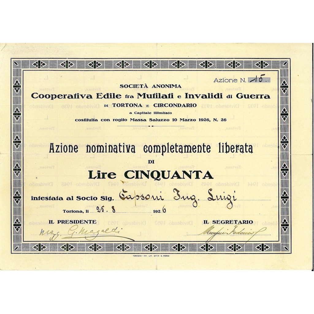 1926 - COOP. EDILE FRA MUTILATI E INVALIDI DI...