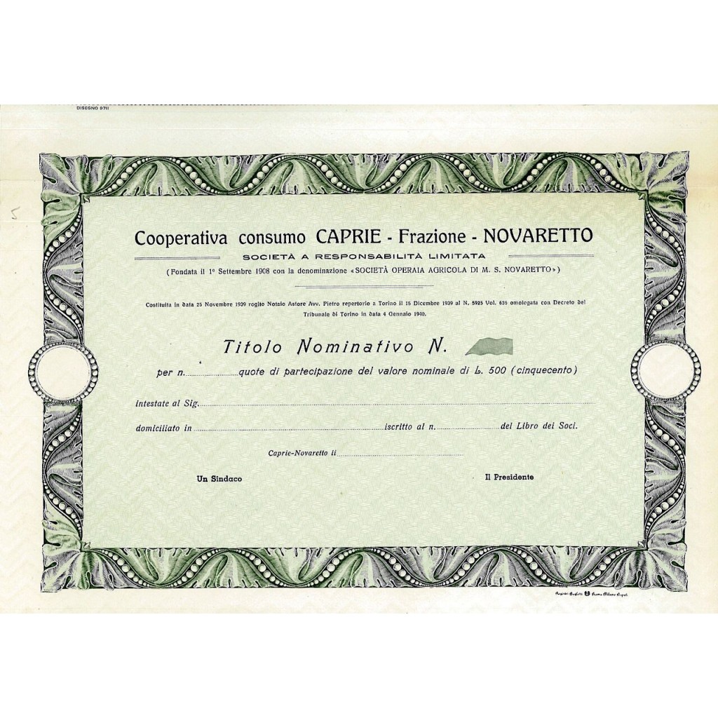 1940 - CAPRIE - COOP. DI CONSUMO FRAZIONE...