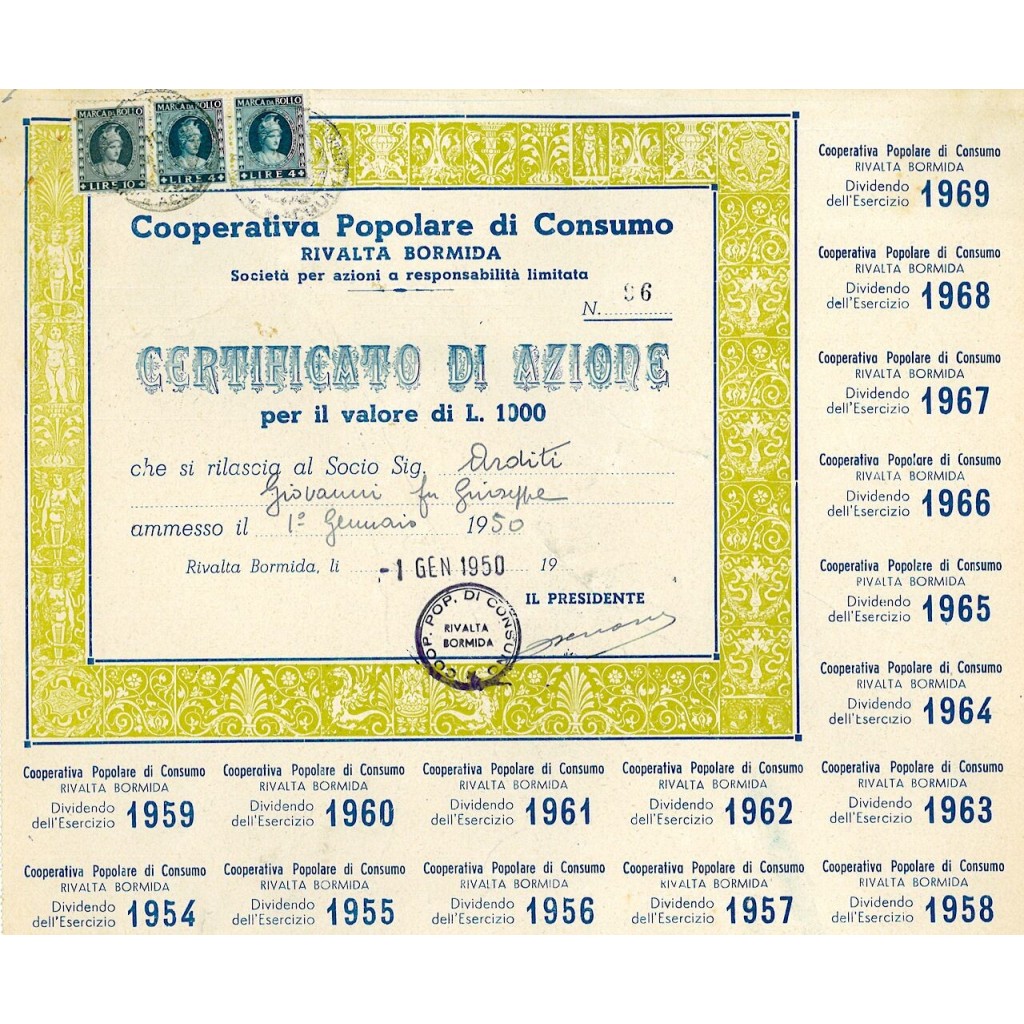 1950 - POPOLARE DI CONSUMO RIVALTA BORMIDA...