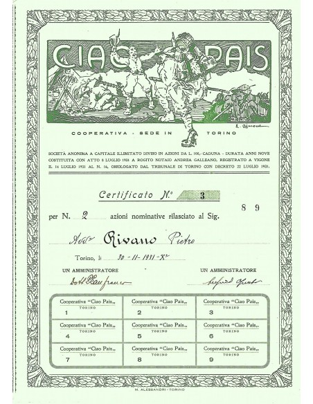 1931 - CIAO PAIS COOPERATIVA - SEDE IN TORINO