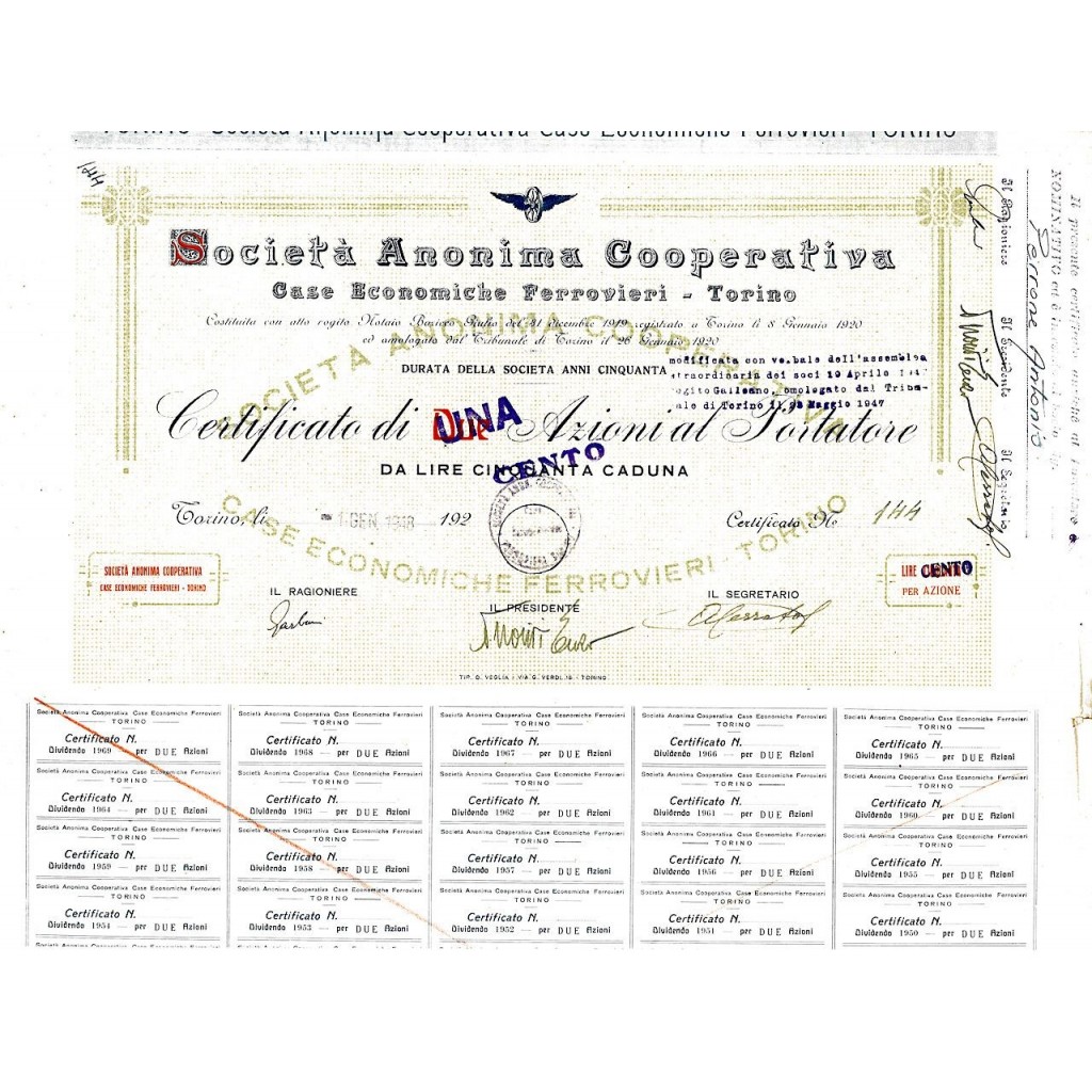 1948 - CASE ECONOMICHE FERROVIERI TORINO SOC....