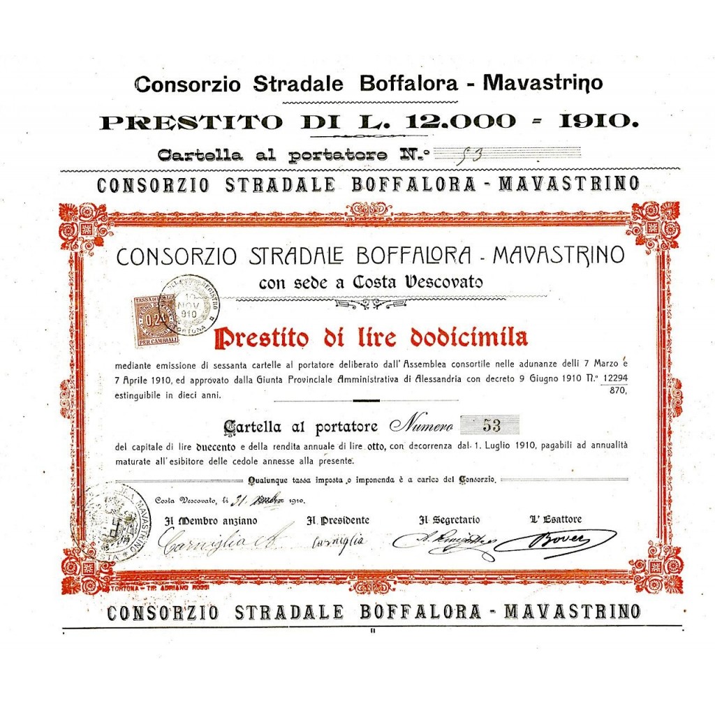 1910 - CONSORZIO STRADALE BOFFALORA-MAVASTRINO