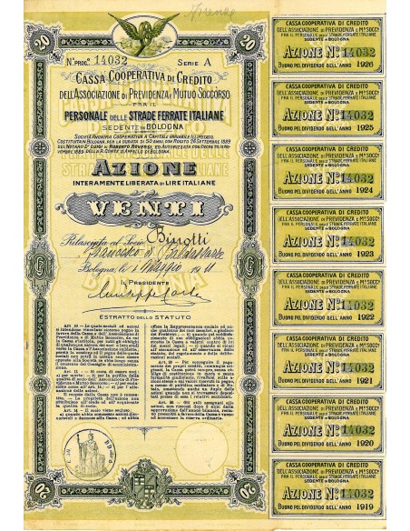 1911 - CASSA COOP. DI CREDITO DELL'ASSOCIAZIONE DI PREVIDENZA E MUTUO SOCCORSO FRA IL PERSONALE DELLE STRADE FERRATE ITALIANE