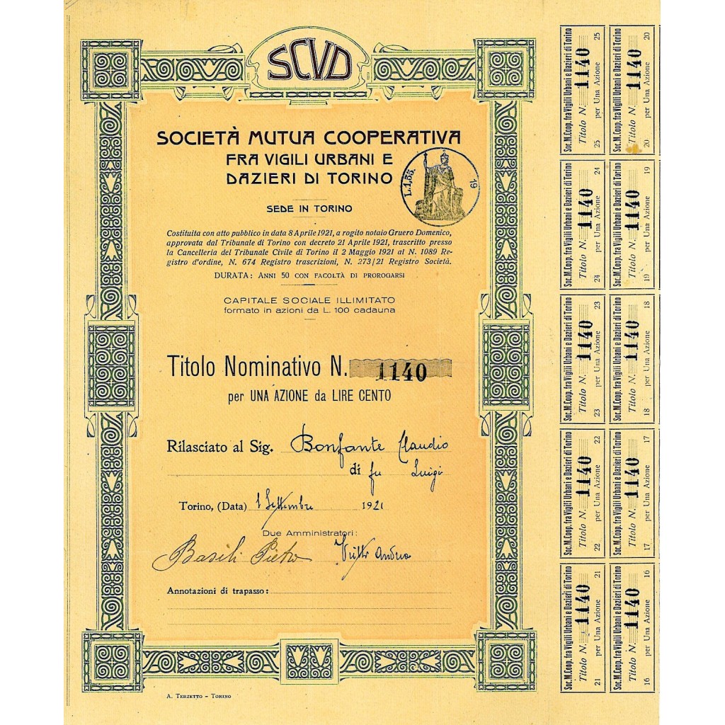1921 - SCVD - SOC. MUTUA COOPERATIVA FRA VIGILI...