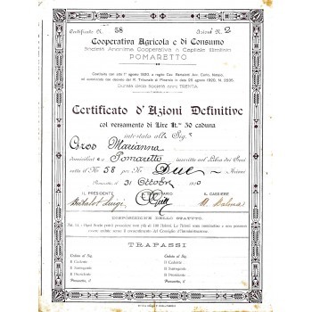1920 - COOP. AGRICOLA E DI CONSUMO - POMARETTO