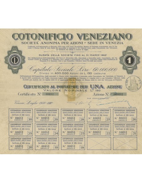 COTONIFICIO VENEZIANO - UNA AZIONE VENEZIA 1930