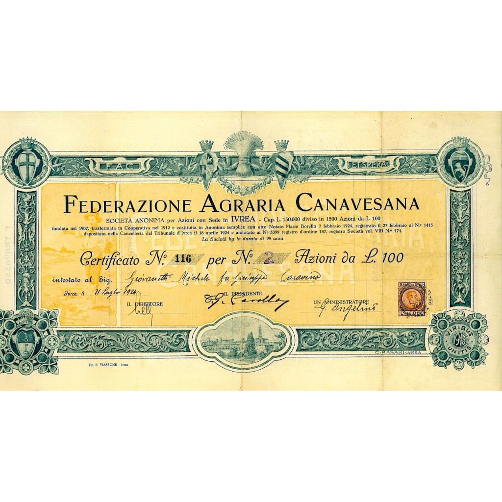 1924 - FEDERAZIONE AGRARIA CANAVESANA -...
