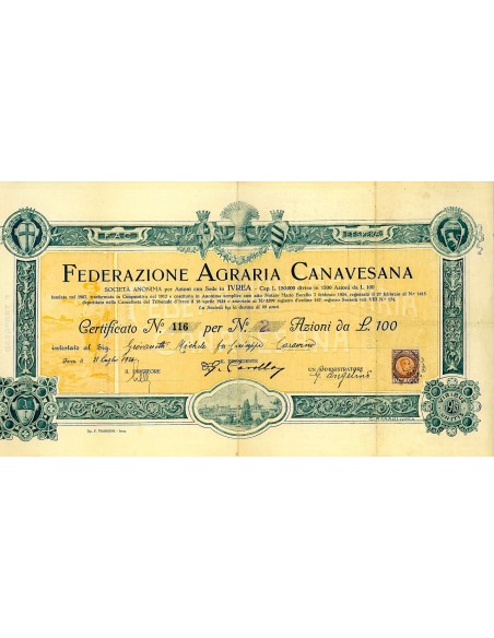 1924 - FEDERAZIONE AGRARIA CANAVESANA - ILLUSTRATORE C. BASARI - IVREA