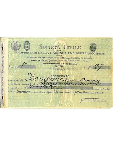 1901 - SOC. CIVILE FRA PROPRIETARI DELLA HACIENDA ENRIQUETA1500 ETTARI)