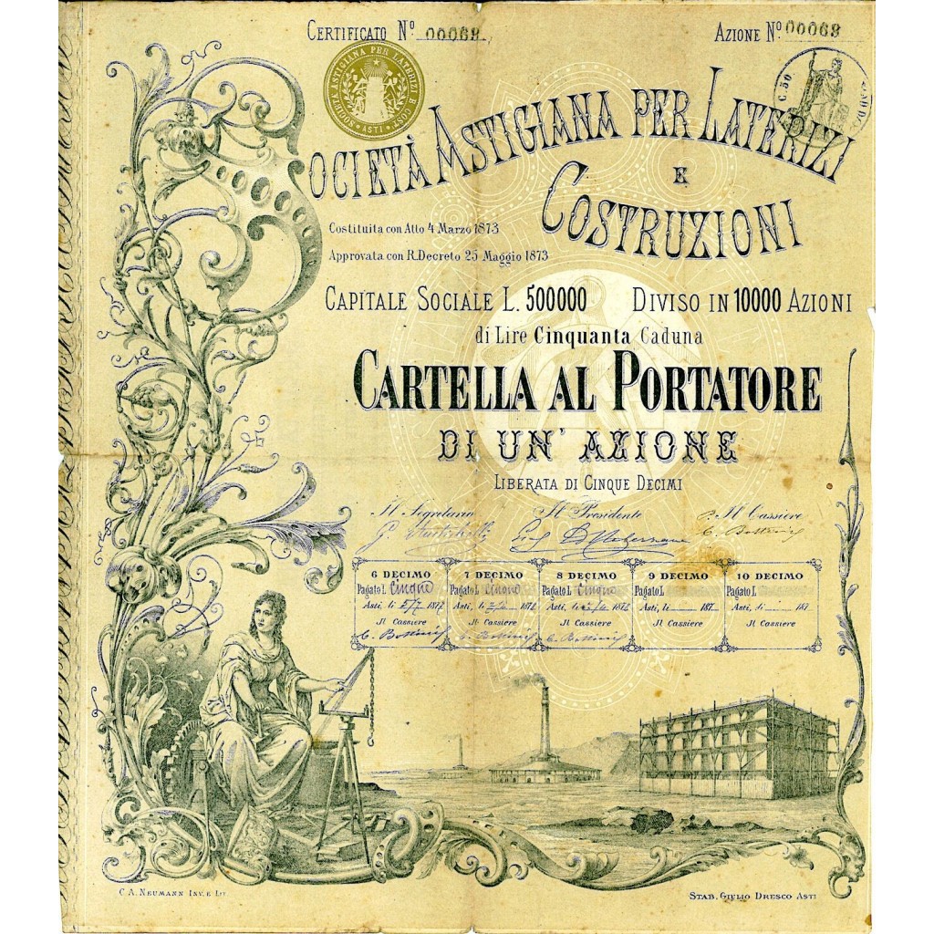1873 - ASTIGIANA PER LATERIZI E COSTRUZIONI SOC. - ASTI - ILLUSTRATORE C.A. NEUMANN LIT.