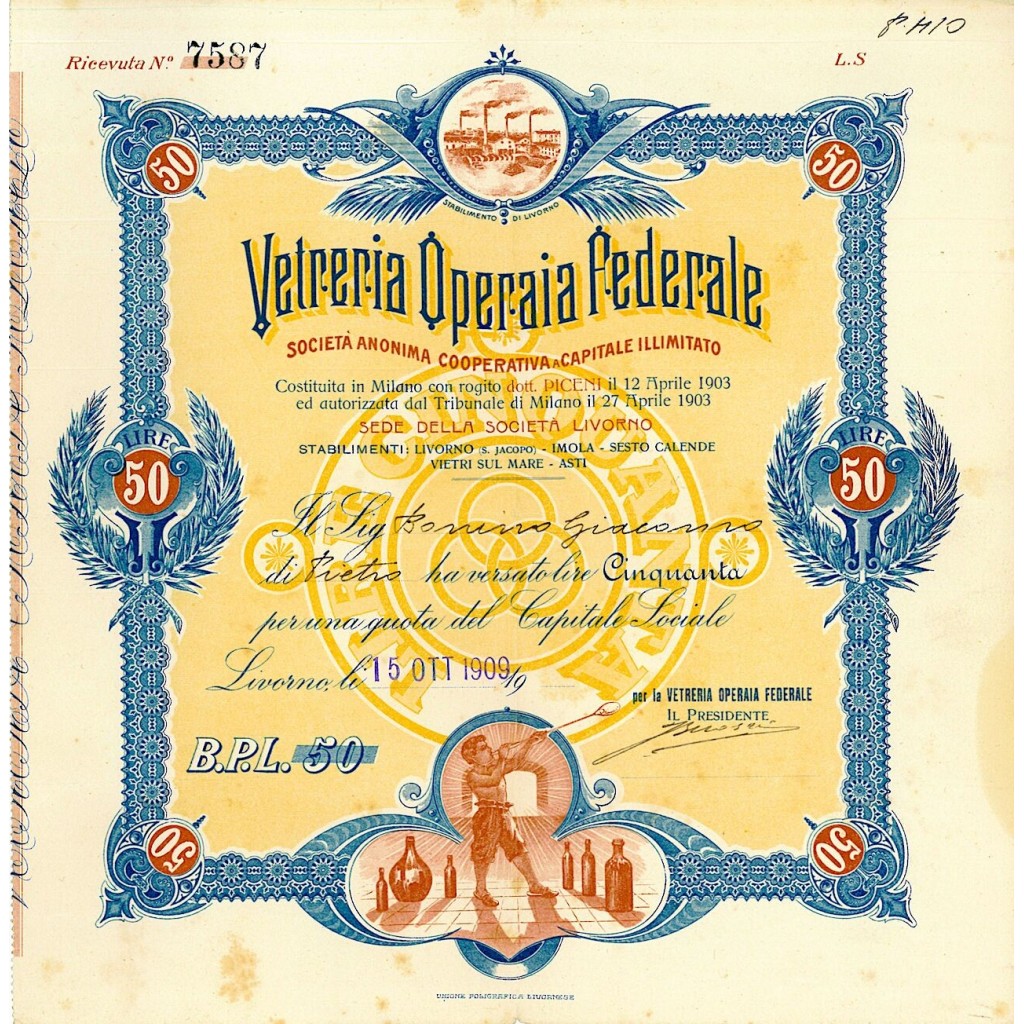 1909 - VETRERIA OPERAIA FEDERALE - LIVORNO