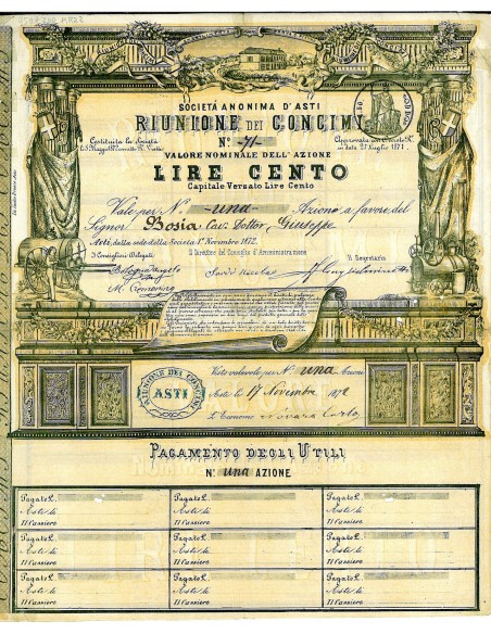 1872 - SOC. ANON. D'ASTI RIUNIONE DEI CONCIMI