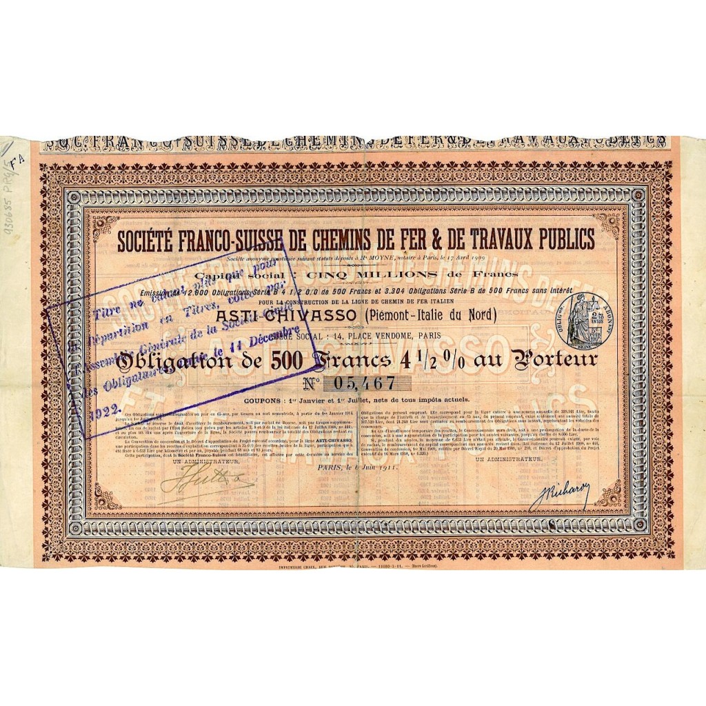 1911 - FRANCO-SUISSE DE CHEMINS DE FER ET DE...