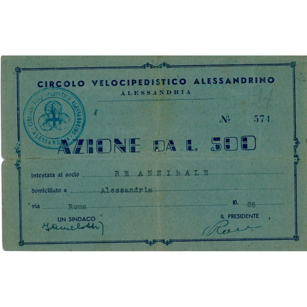 1909 - CIRCOLO VELOCIPEDISTICO ALESSANDRINO