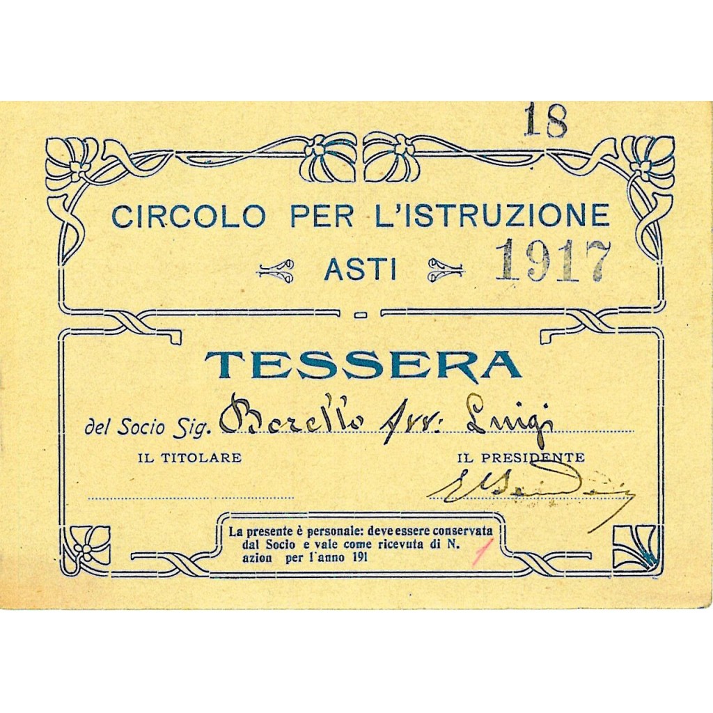 1917 - CIRCOLO PER L'ISTRUZIONE - ASTI