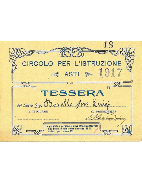 1917 - CIRCOLO PER L'ISTRUZIONE - ASTI